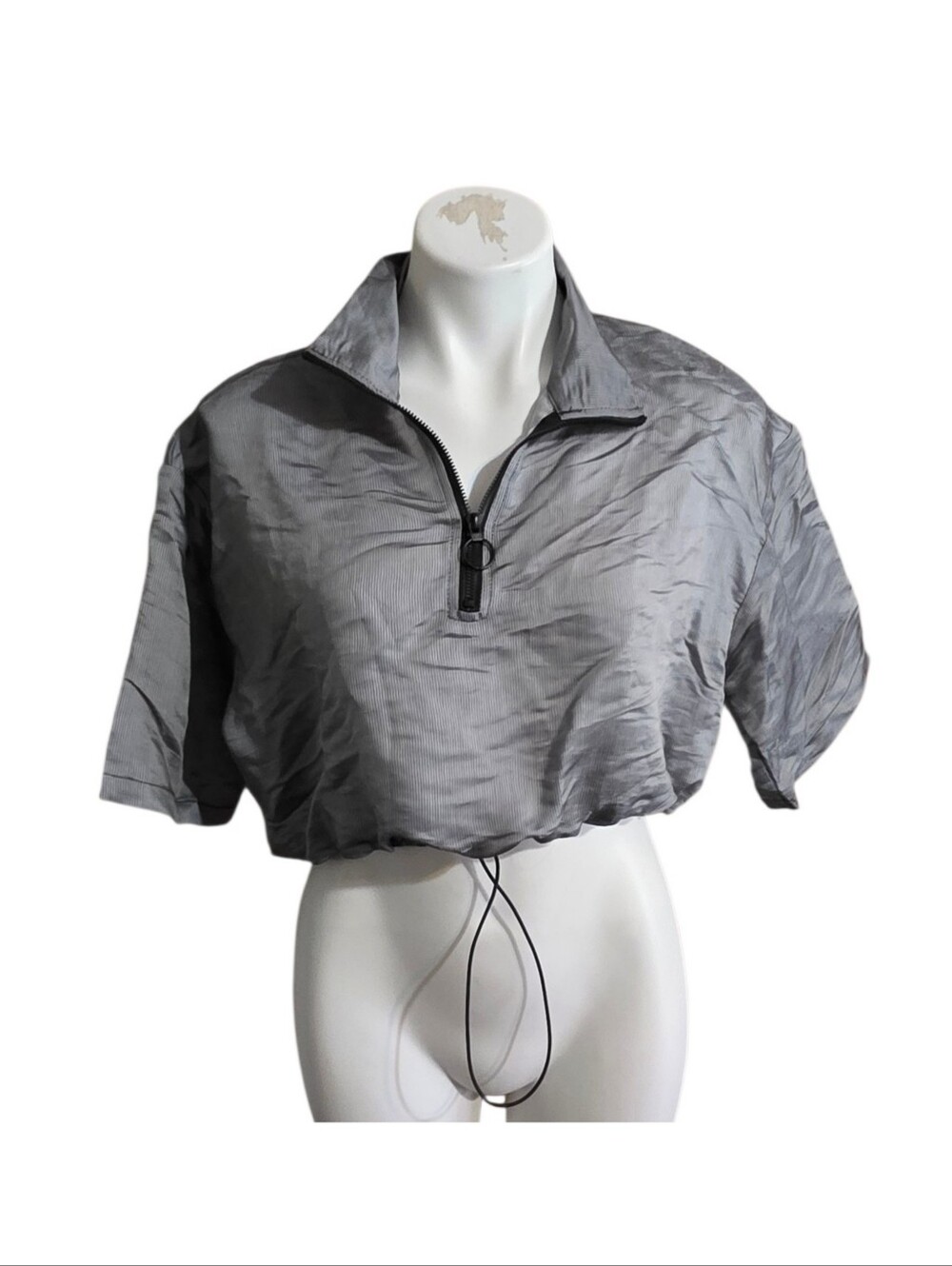 Zaful Metallic Quarter Zip Cropped Windbreaker Jacket Gray Stripe Size XL - Picture 2 of 11